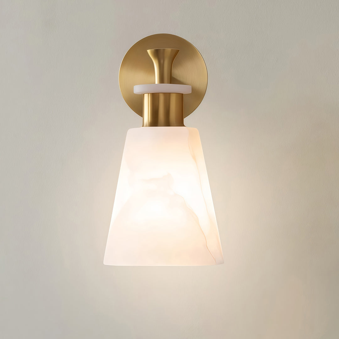 Minimalist Brass and Marble Wall Sconce — Copper Finish, E14, Hardwired