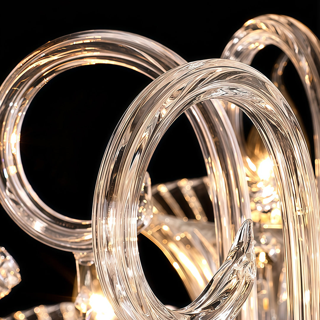 French Art Glass Chandelier — Clear Glass & Metal, 3-Step Dimming, E14, 12-Light or 18-Light