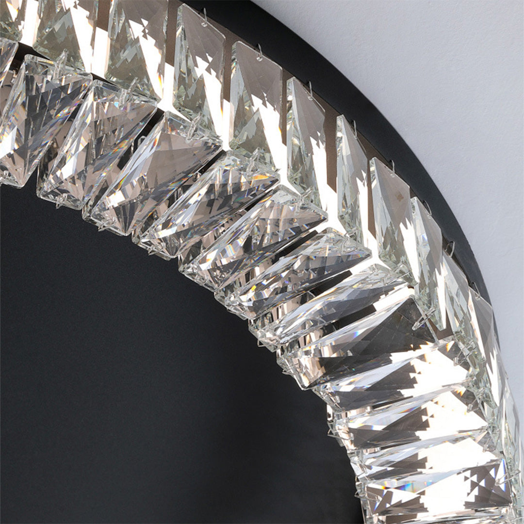 Round Crystal Flush-Mount Ceiling Light — Sand-Black Metal, Stepless Dimming, Remote Control, 3000K–6000K, 20"/24"/32"