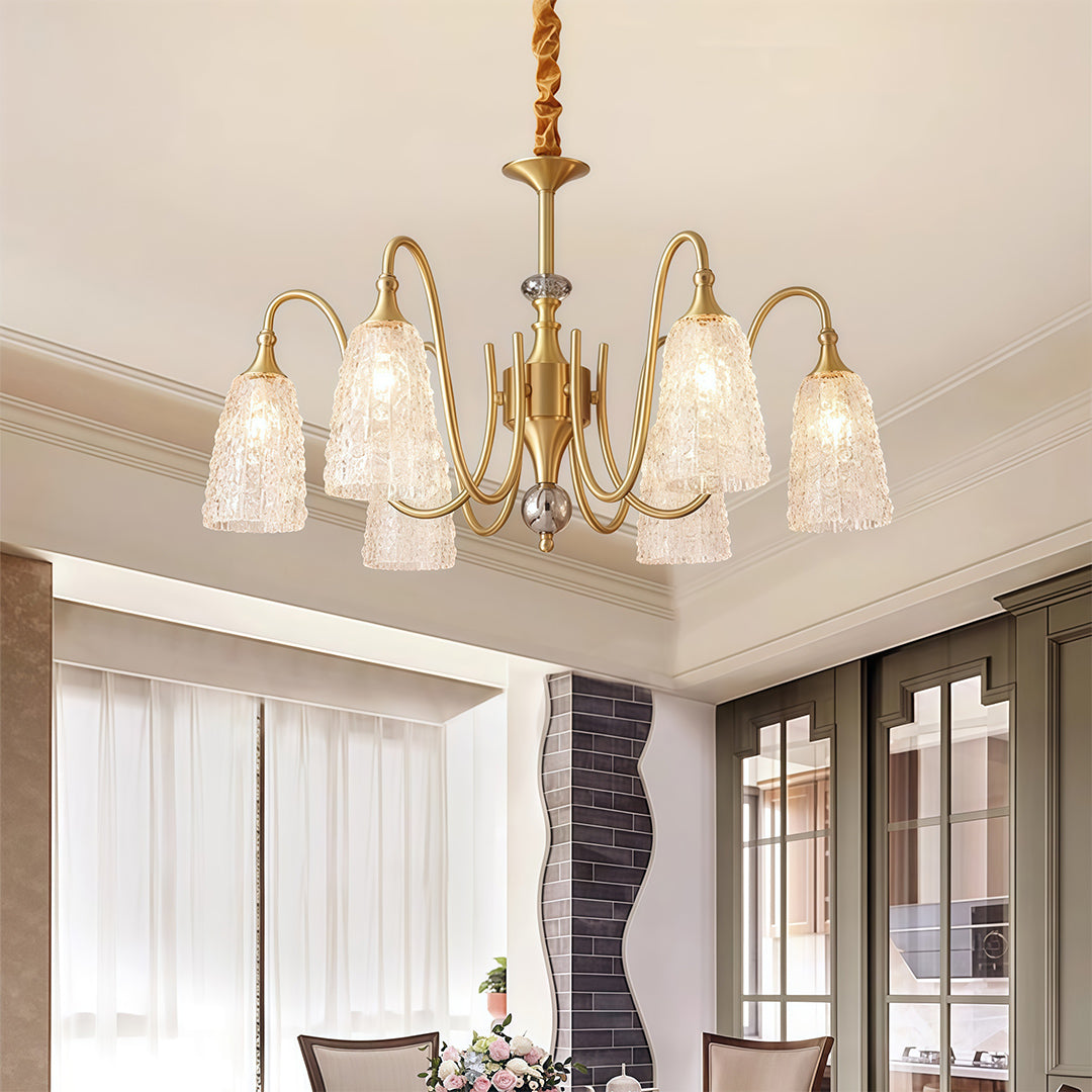 Ornate Vintage Brass Chandelier — Solid Brass and Glass, 5/6/8-Light, Three-Color Dimming (3000K/4500K/6000K), Adjustable Length