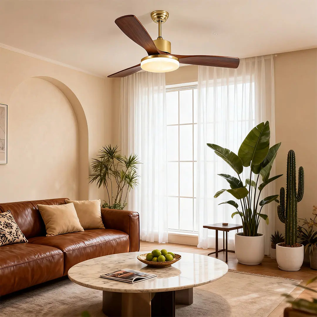 Remote-Controlled Wooden 3-Blade Ceiling Fan with Light Luxe