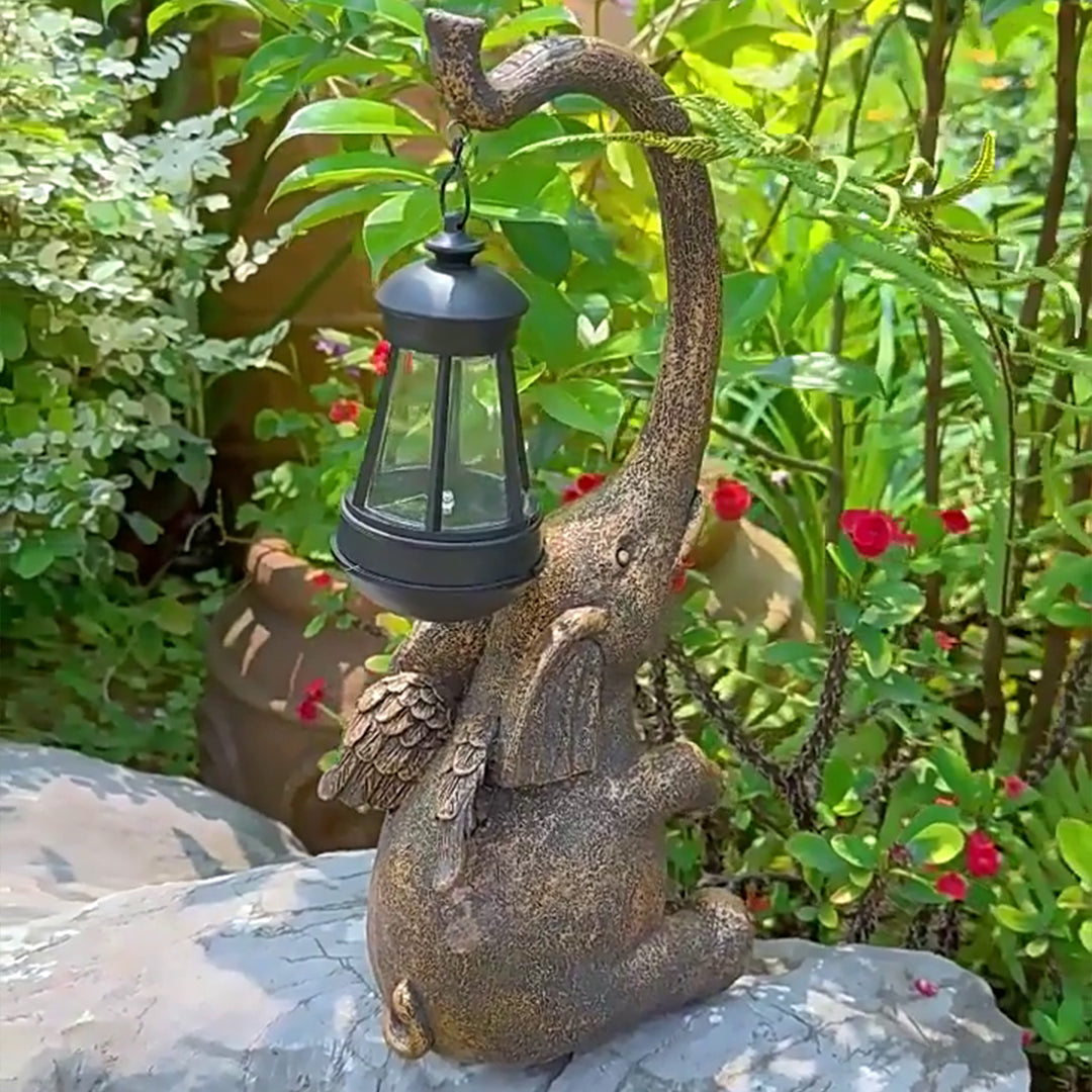 Elephant Solar Garden Light — Handcrafted UV-Resistant Resin, LED, IP44, Warm White, Dusk-to-Dawn