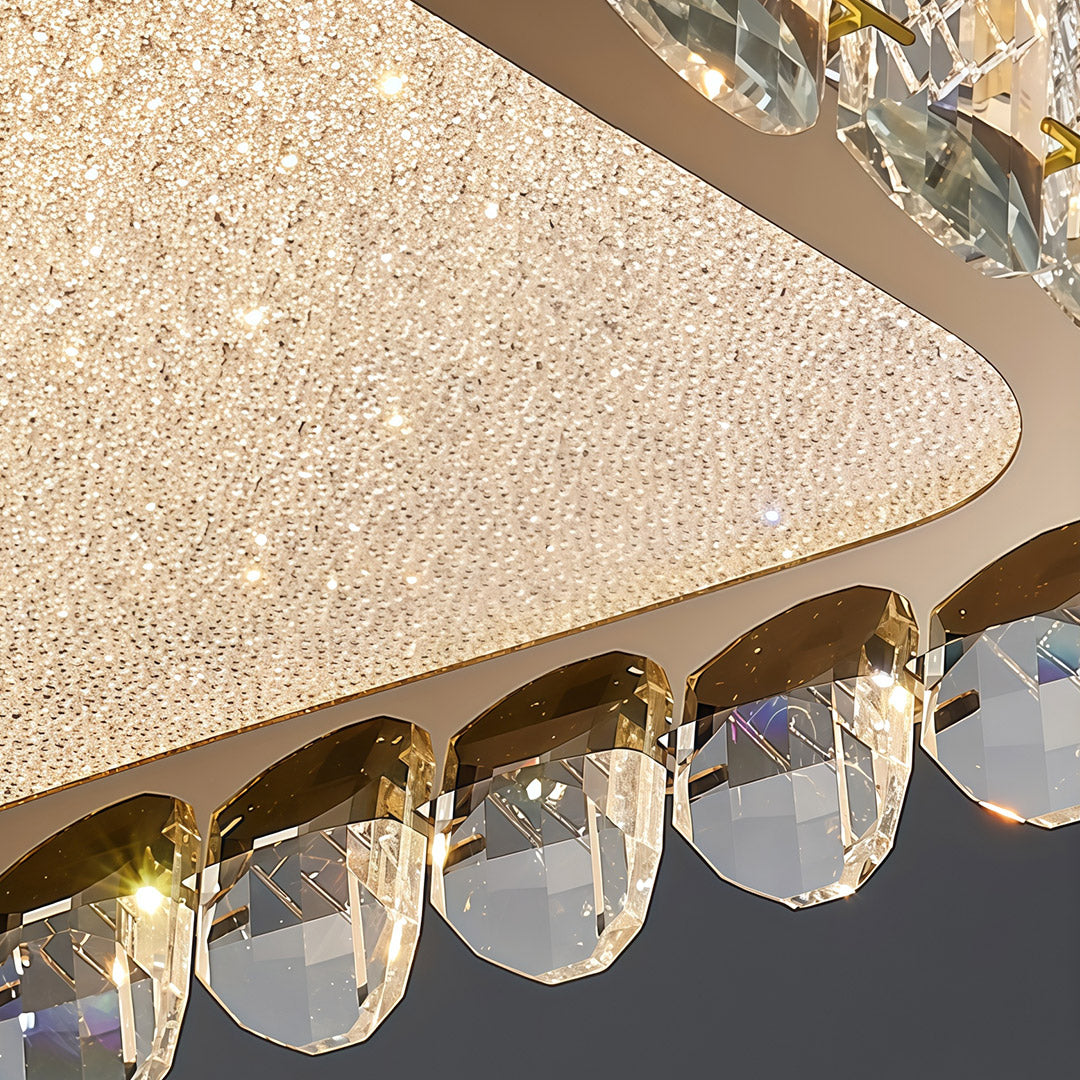 Crystal Flush-Mount Ceiling Light — Chrome Stainless Steel, LED, Three-Color Dimming, Round & Rectangular Sizes