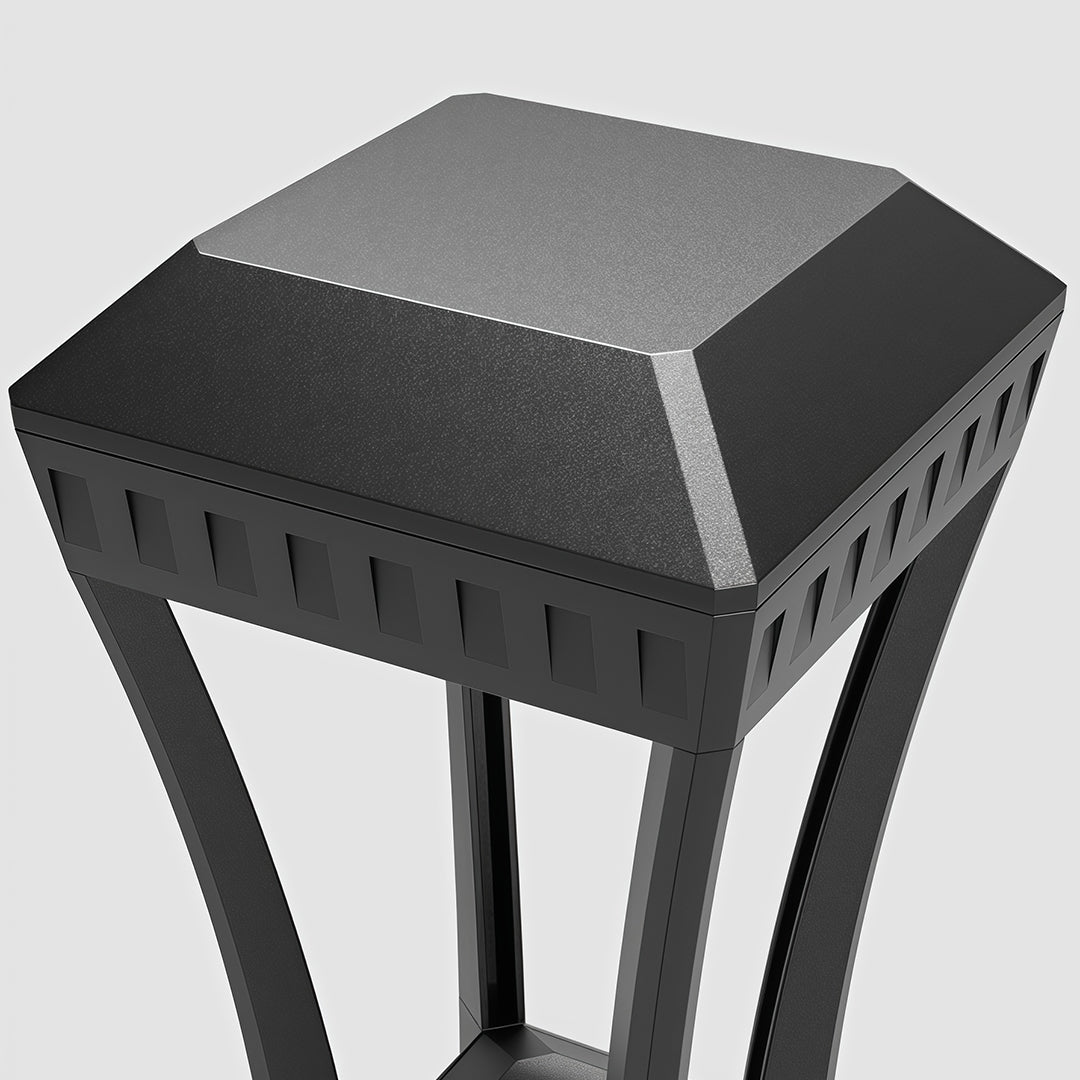 Geometric Square Bollard Light — Black Aluminum, Transparent Glass, 7W LED, IP54, 60cm / 80cm
