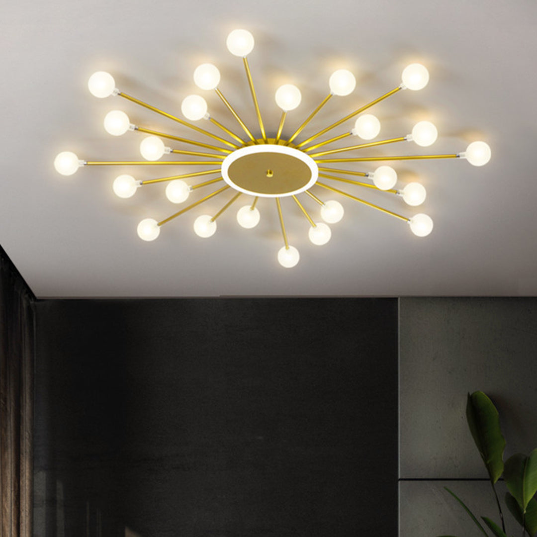 Sputnik Flush-Mount Ceiling Light — Iron and Glass, 18/24/30-Light, 54W–90W, Gold or Black, 3-Step Dimming