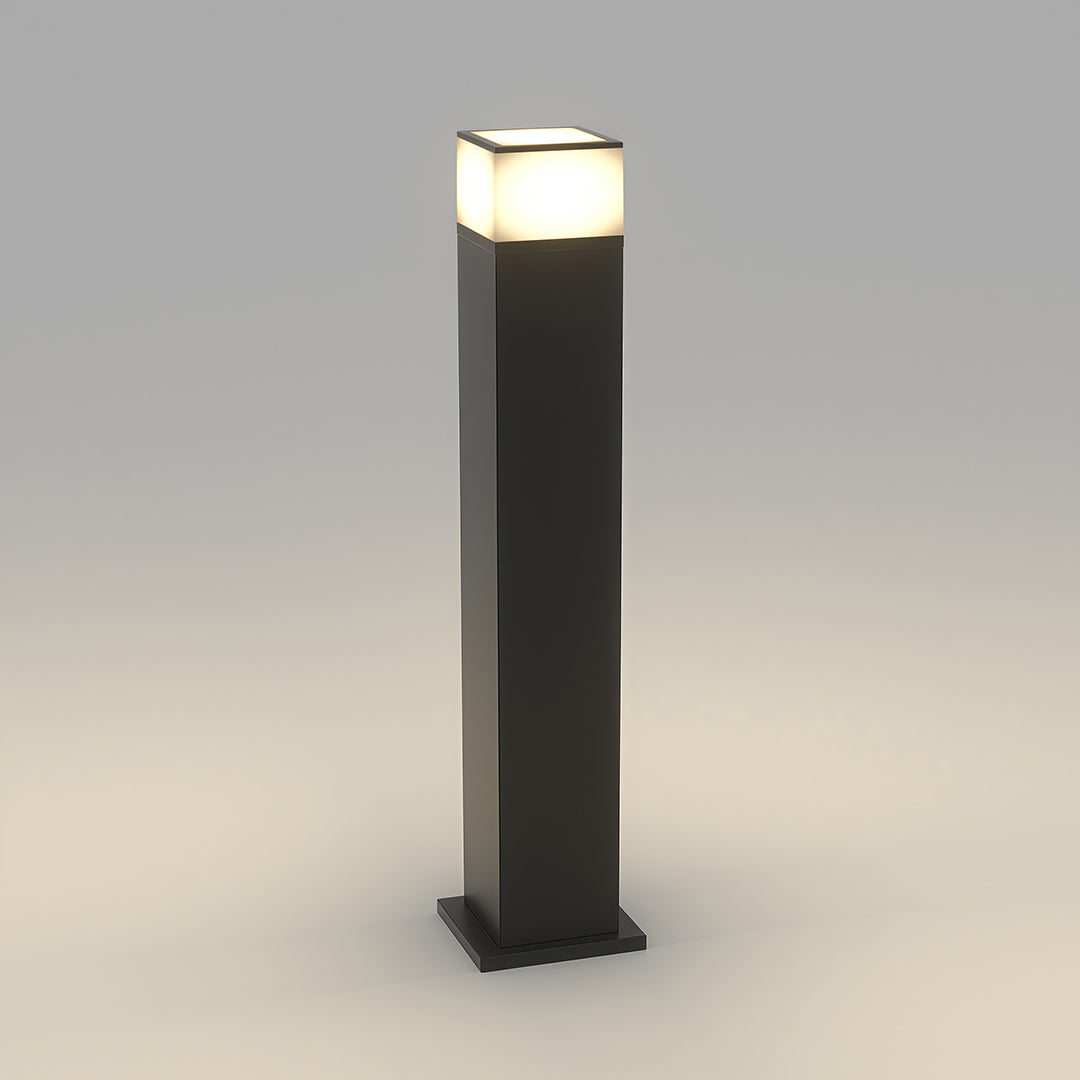 Modern Square Bollard Path Light — Black Aluminum, White Acrylic, 7W LED, 3000K, IP54, Available in 15.8", 23.6", 31.5"