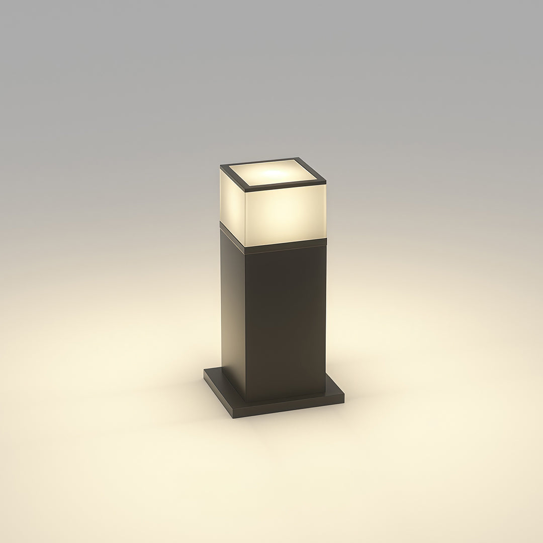 Modern Square Bollard Path Light — Black Aluminum, White Acrylic, 7W LED, 3000K, IP54, Available in 15.8", 23.6", 31.5"