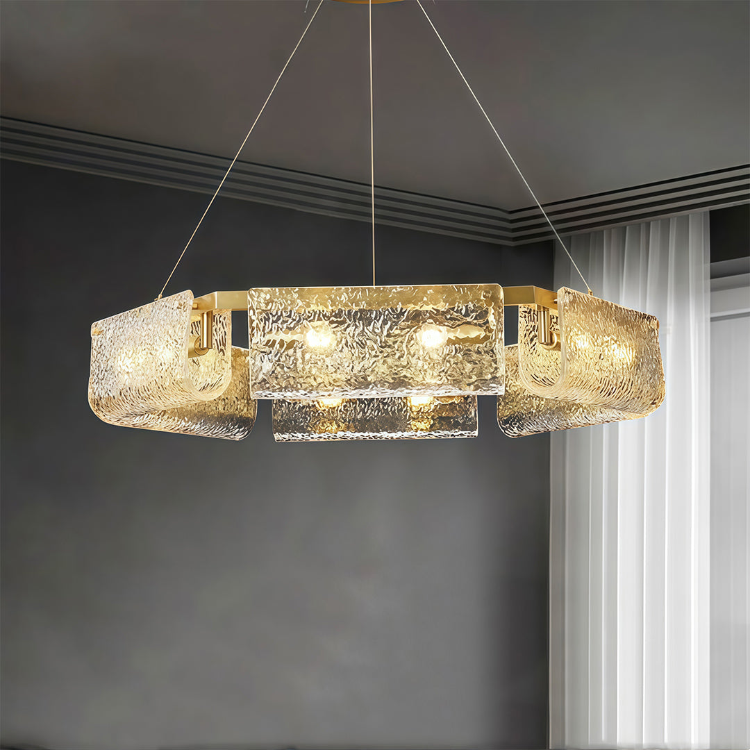 Rectangular Glass Chandelier — Solid Brass, High-Transparency Glass, 6, 8, or 10-Light, 12W LED, 1-Meter Adjustable Chain