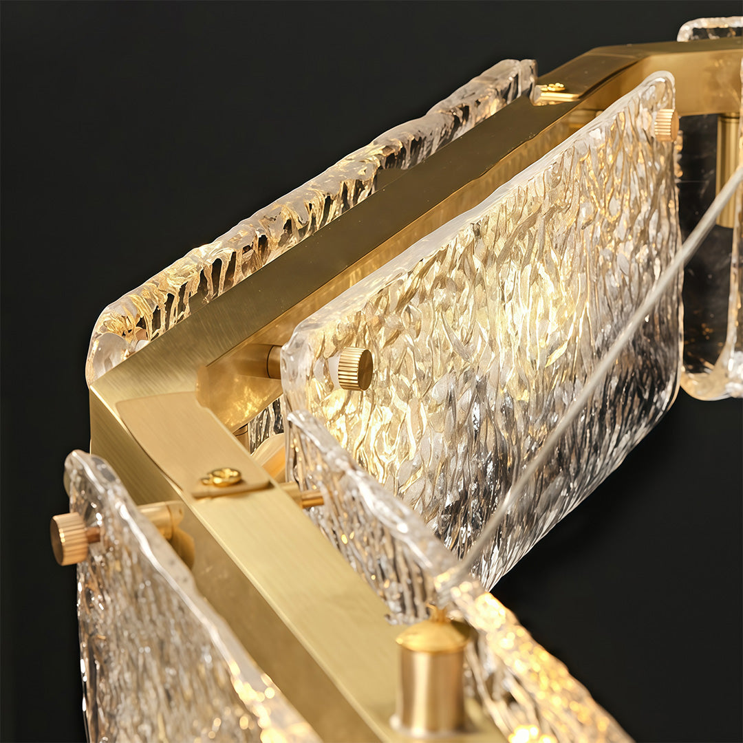 Rectangular Glass Chandelier — Solid Brass, High-Transparency Glass, 6, 8, or 10-Light, 12W LED, 1-Meter Adjustable Chain