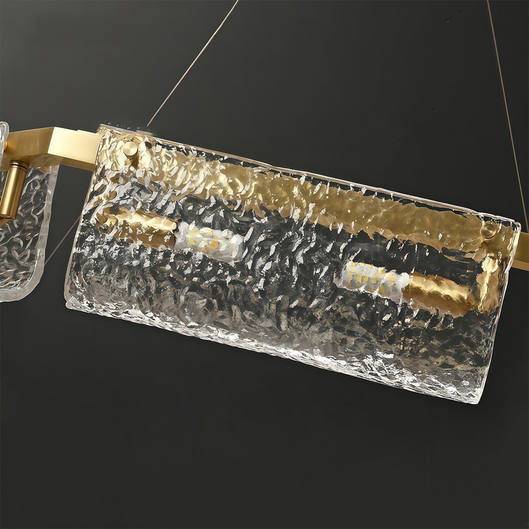 Rectangular Glass Chandelier — Solid Brass, High-Transparency Glass, 6, 8, or 10-Light, 12W LED, 1-Meter Adjustable Chain