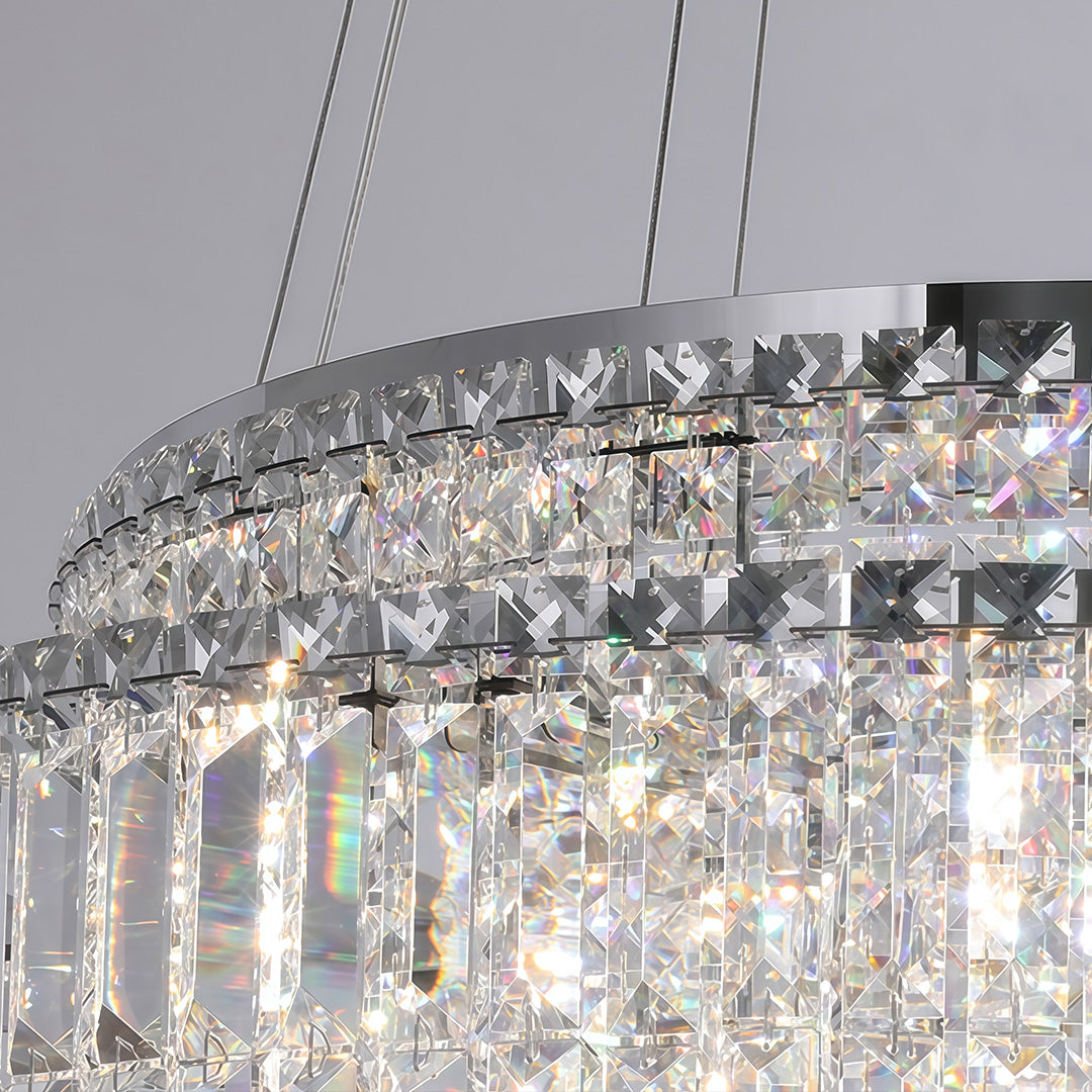 Minimalist Round Crystal Chandelier — Stainless Steel, E14, Three-Color Dimming, Adjustable Hang, 60cm / 80cm / 120cm