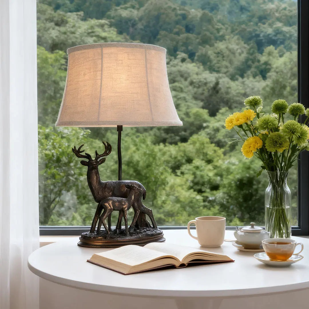 Decorative Table Lamp Featuring a Sculpted Mother Deer and Fawn Luxe
