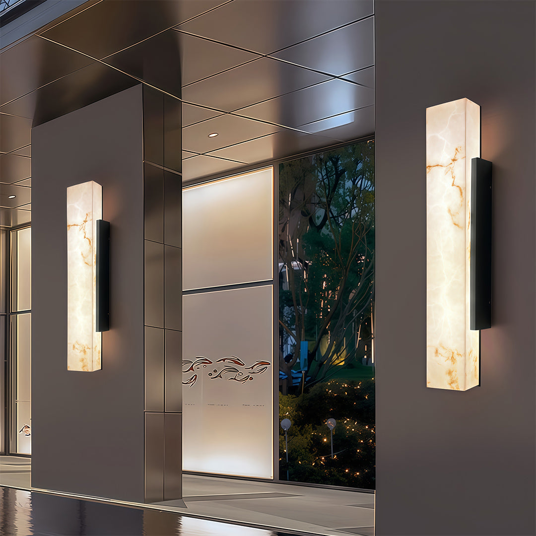 Square Cloud Stone Linear Outdoor Wall Sconce — White Stainless Steel, Integrated LED, 50cm / 60cm / 80cm