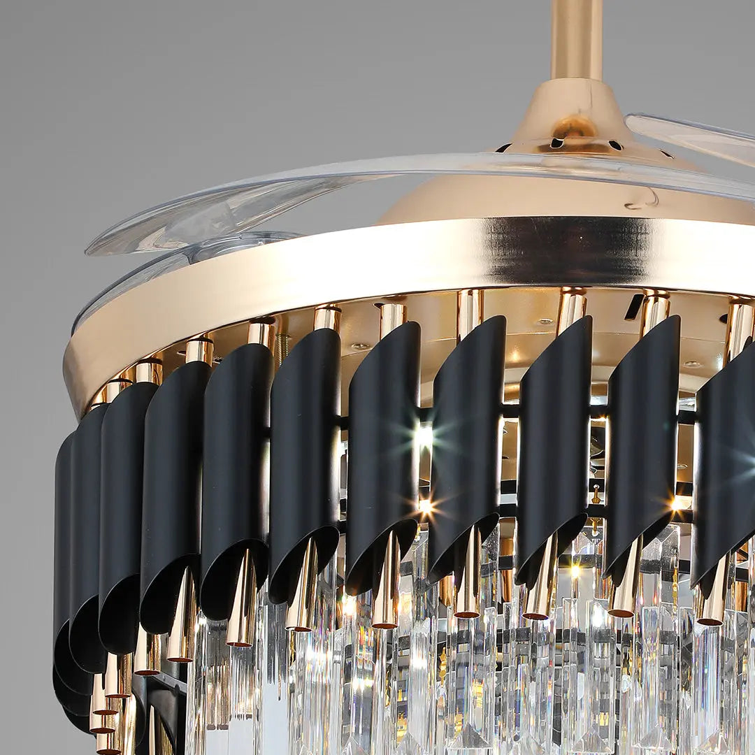 Luxury Black Ceiling Fan with Light and Transparent PC Blades, Iron Construction Luxe