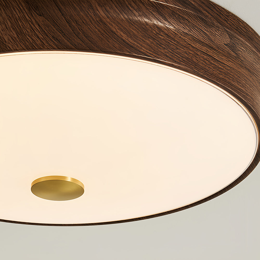 Art Deco Flush-Mount Ceiling Light — Walnut-Tone Iron, Transparent Glass, Full-Spectrum LED, 3-Step Dimming (3000K/4500K/6000K)
