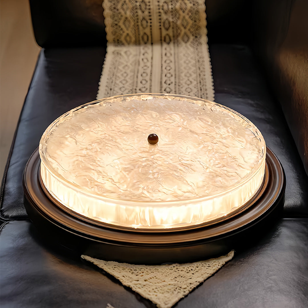 Vintage Round Flush-Mount Ceiling Light — Wood-Grain Iron & Glass, 48W–54W, Three-Color Dimming