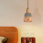 Wabi-Sabi Pendant Light — Micro-Cement and Wood, 1-Light, E27, 70.9" Adjustable Cord