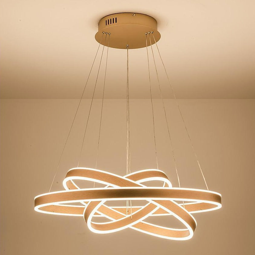 Triple-Ring Chandelier — Aluminum, Gold Finish, LED 142W, 3000K–6000K, 59" Adjustable Chain