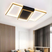 Geometric Rectangle and Round LED Flush-Mount Chandelier — Black and Gold, 3-Step Dimming, Multiple Sizes