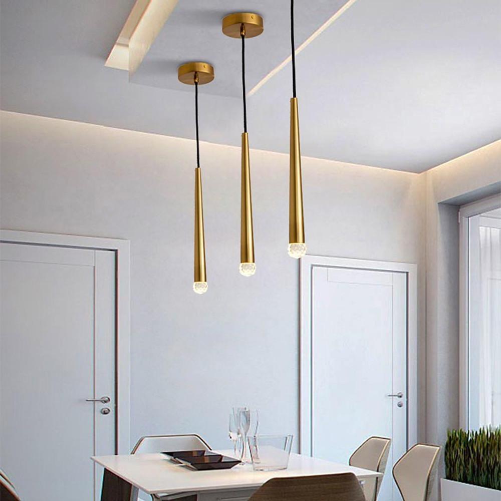 Slim Cylinder Mini Pendant — Electroplated Metal with Crystal LED, 3W 3000K, 12"–24" Heights