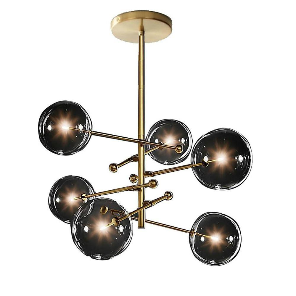 Geometric Globe Chandelier — Metal and Glass, 6-Light, 31" Wide, 3000K / 6000K, 110–120V