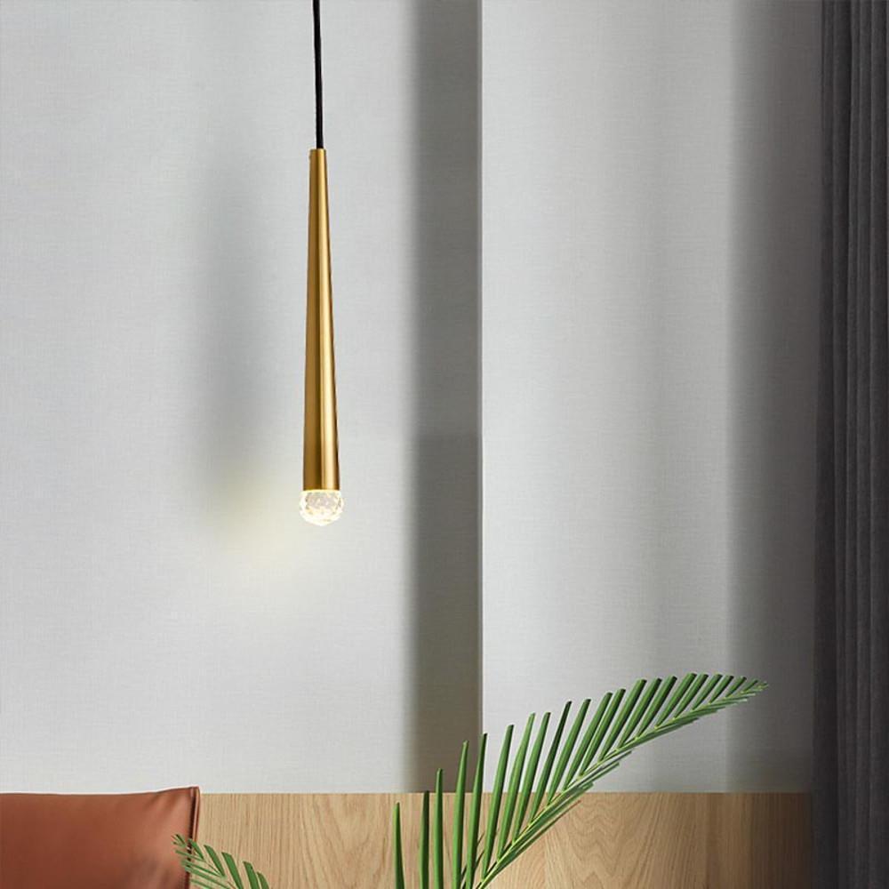 Slim Cylinder Mini Pendant — Electroplated Metal with Crystal LED, 3W 3000K, 12"–24" Heights