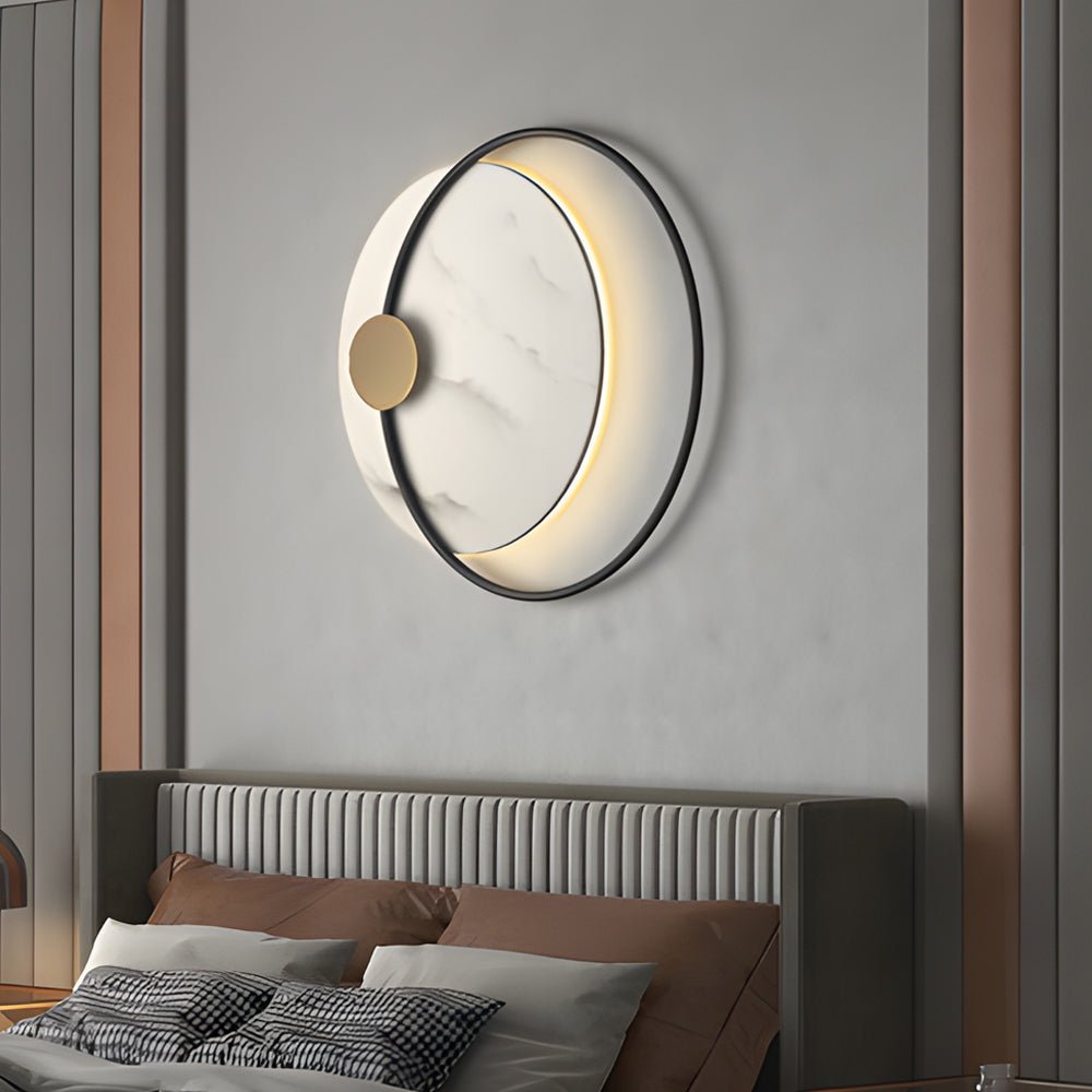Round Marble LED Wall Sconce — Iron Ring, Warm White 3000K, 13" or 26"