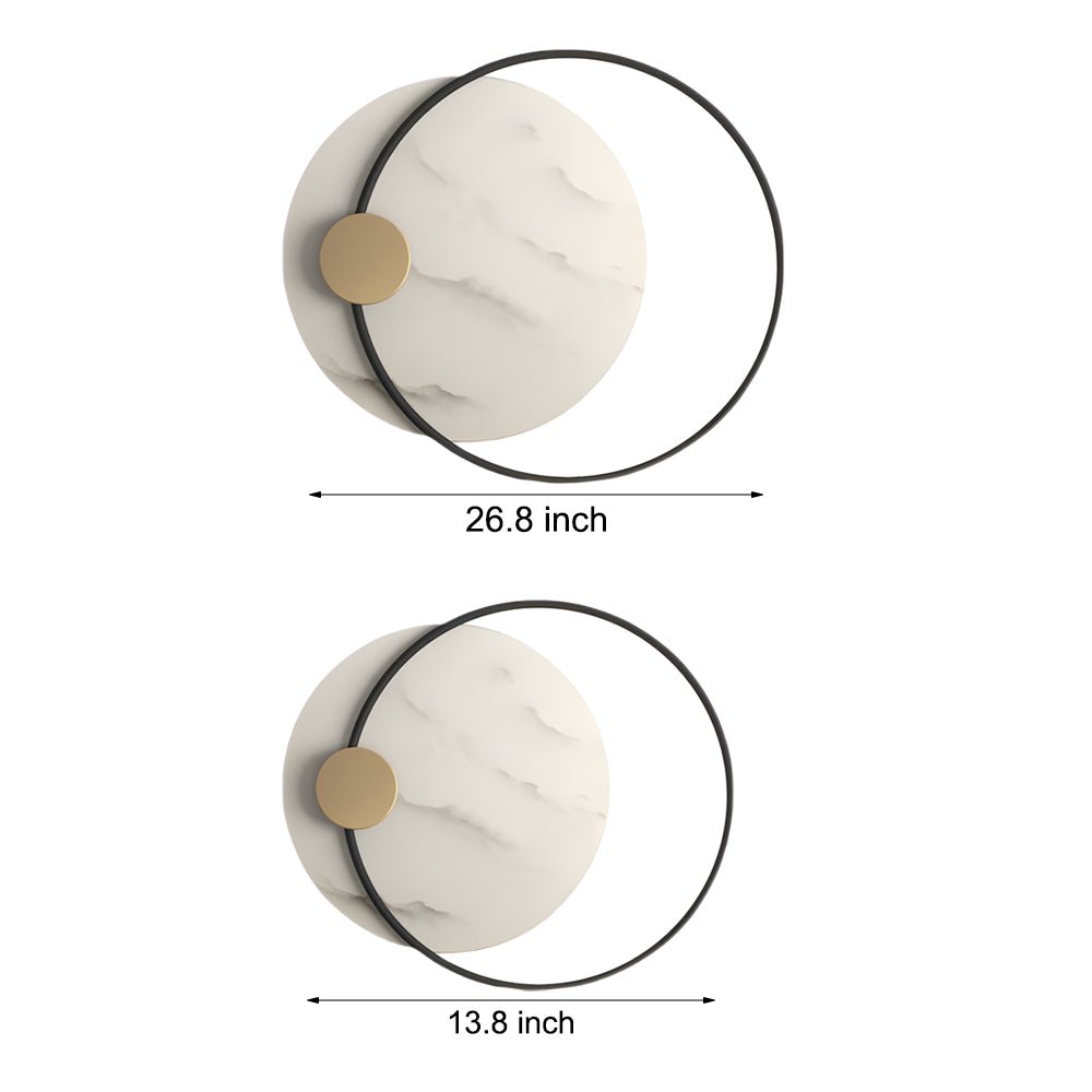 Round Marble LED Wall Sconce — Iron Ring, Warm White 3000K, 13" or 26"