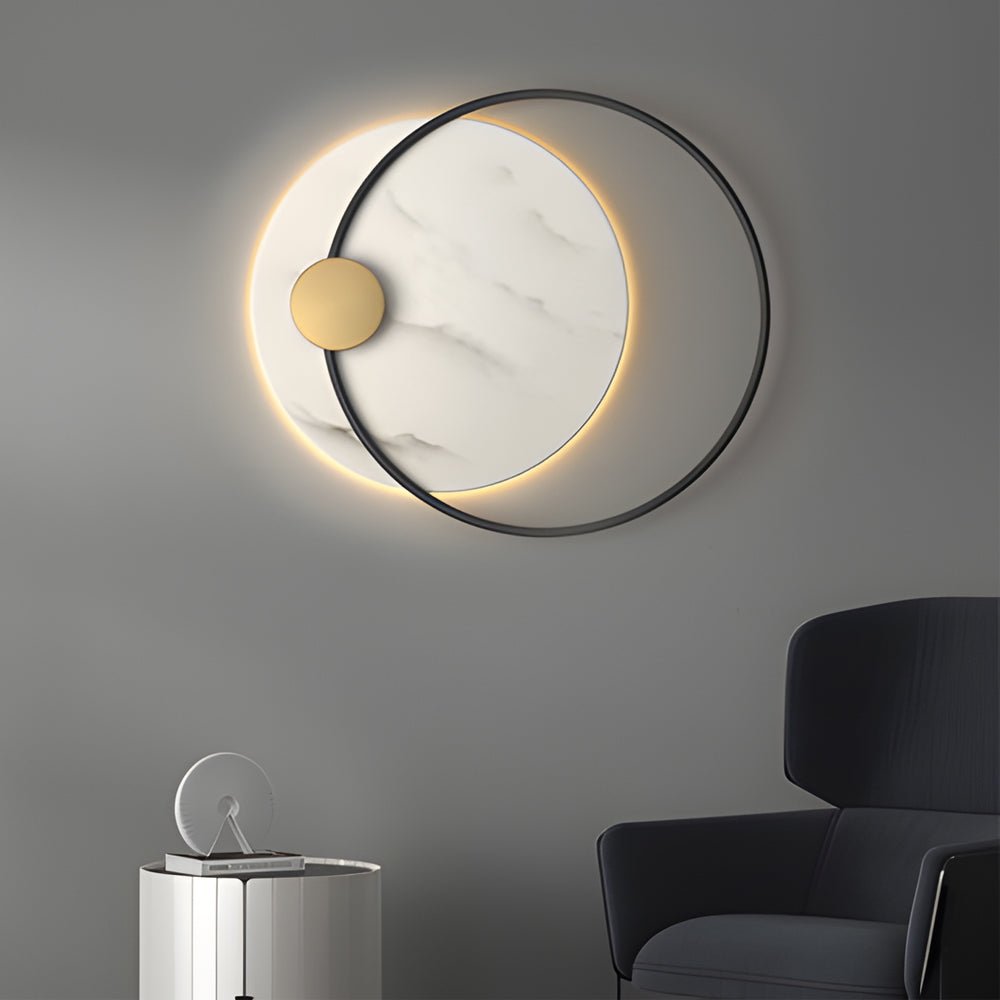 Round Marble LED Wall Sconce — Iron Ring, Warm White 3000K, 13" or 26"
