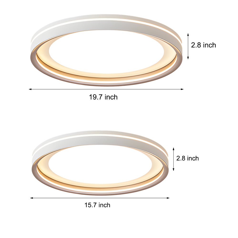 Layered LED Flush-Mount Ceiling Light — Aluminum & Acrylic, 3-Step Dimming, 15" or 19", Black / Gold / White