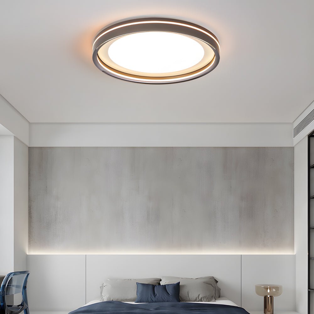 Layered LED Flush-Mount Ceiling Light — Aluminum & Acrylic, 3-Step Dimming, 15" or 19", Black / Gold / White