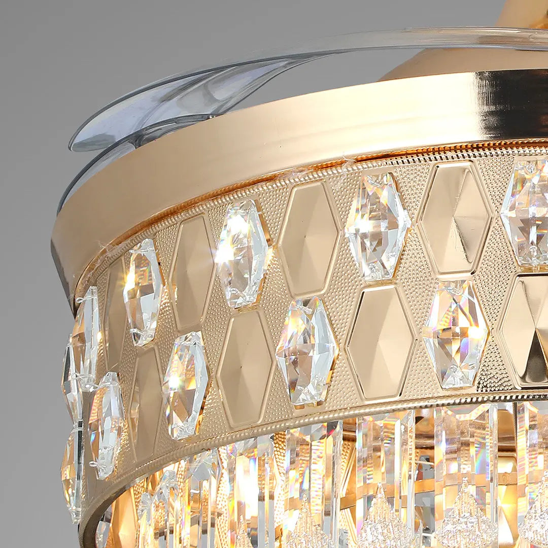 Luxury Gold Iron Ceiling Fans with Crystal Pendant Lights Luxe