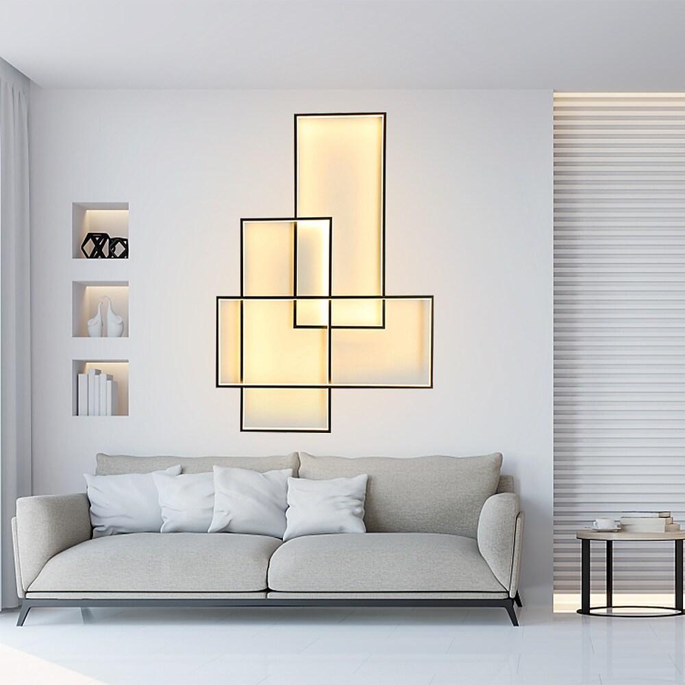 Overlapping Rectangles Geometric Flush-Mount Ceiling Light — Aluminum, 90W LED, Dimmable with Remote, 40" × 27"