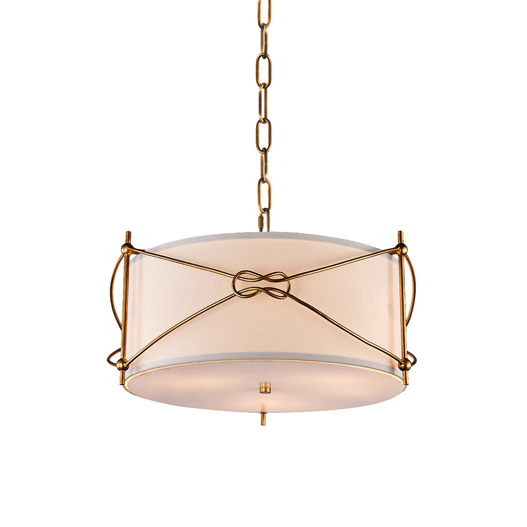 Drum Pendant Light — White Acrylic and Gold Metal Frame, 19.7" Diameter, E12, Adjustable Chain