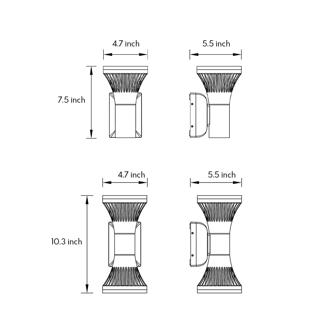 Minimalist Up/Down Outdoor Wall Sconce — Die-Cast Aluminum, Black, 6W/8W LED, IP65, Single or Double-Head