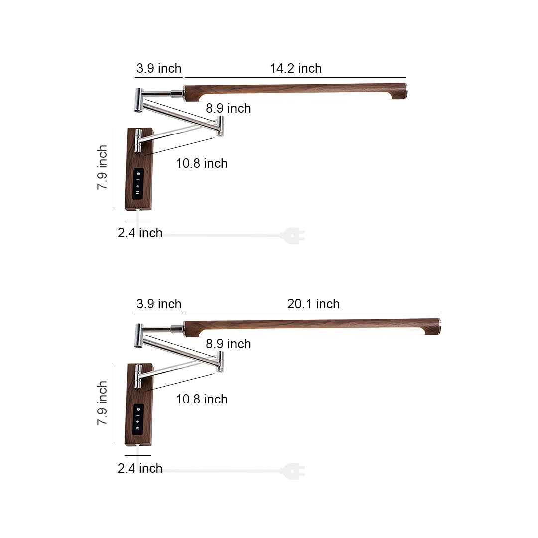 Mid-Century Swing-Arm Wall Sconce — Iron, Silver Finish, LED, 3-Step Dimming (3000K/4500K/6000K), 12W–24W