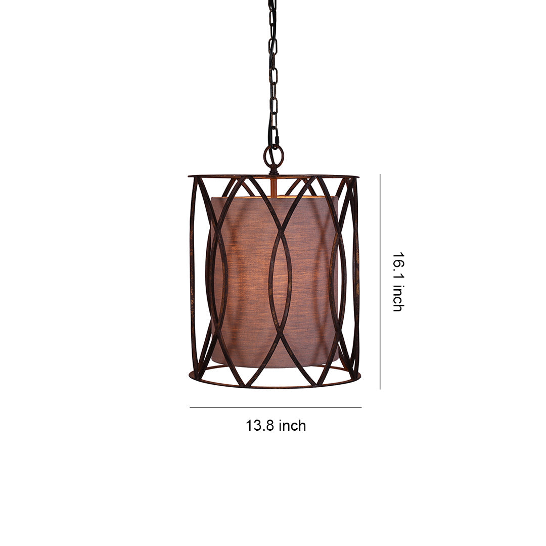 Vintage Industrial Pendant Light — Black Iron, Hand-Woven Linen Shade, 1-Light, E12, 13.8" Diameter