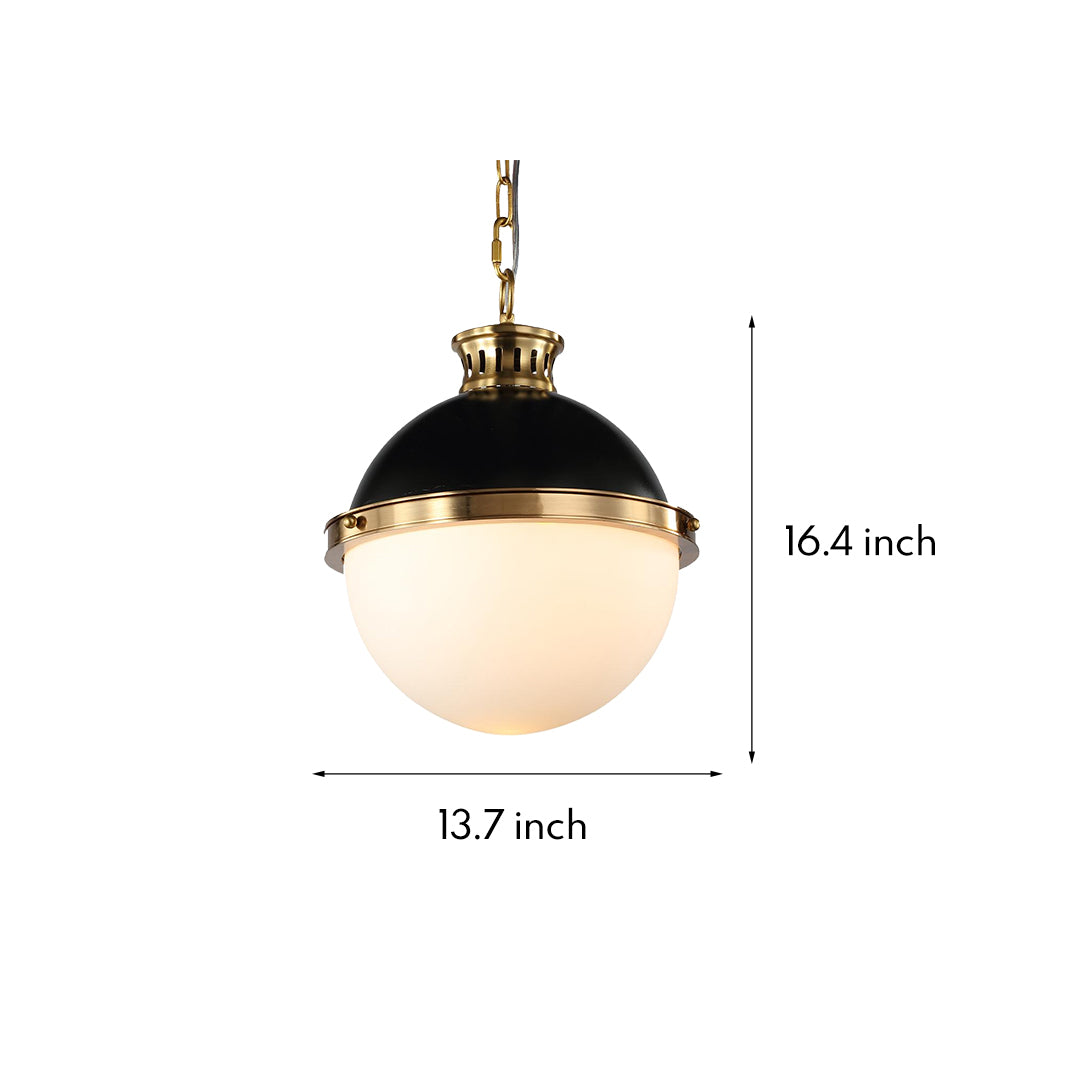 Globe Ball Pendant Light — Black Iron, Milk White Glass, E26, 13.7" Adjustable Hardwired