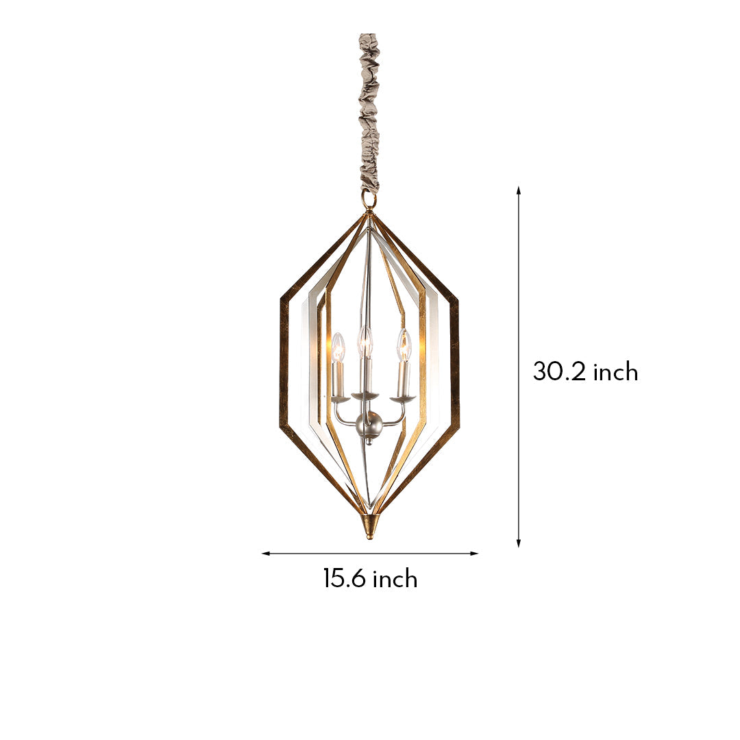 Rustic Open-Frame Pendant Light — Brown Metal, White Acrylic Shade, E12, Adjustable Chain