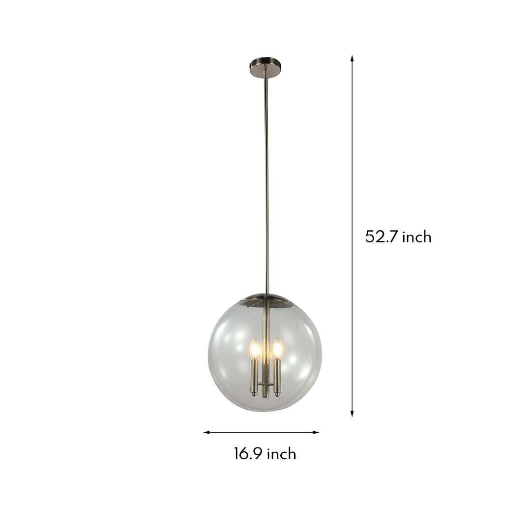 Glass Orb Pendant Light — Silver Metal, 2-Light, Adjustable Rod, E12, 16.9"