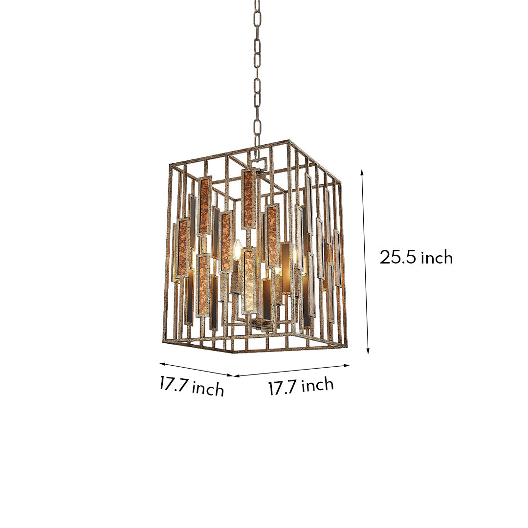Open Frame Vintage Pendant Light — Aged Brass Metal, Clear Glass, E12, 17.72" Adjustable