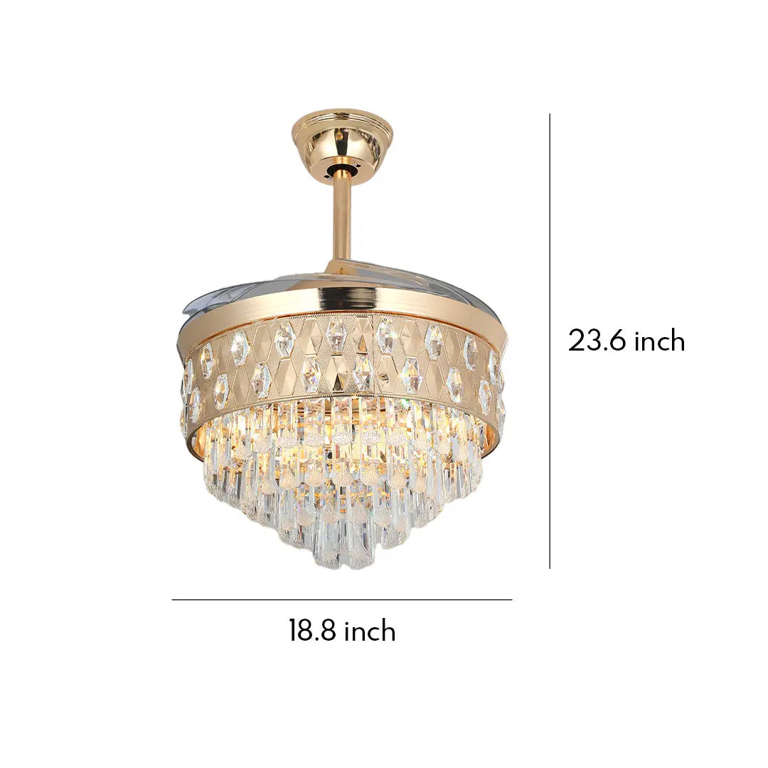 Luxury Gold Iron Ceiling Fans with Crystal Pendant Lights Luxe