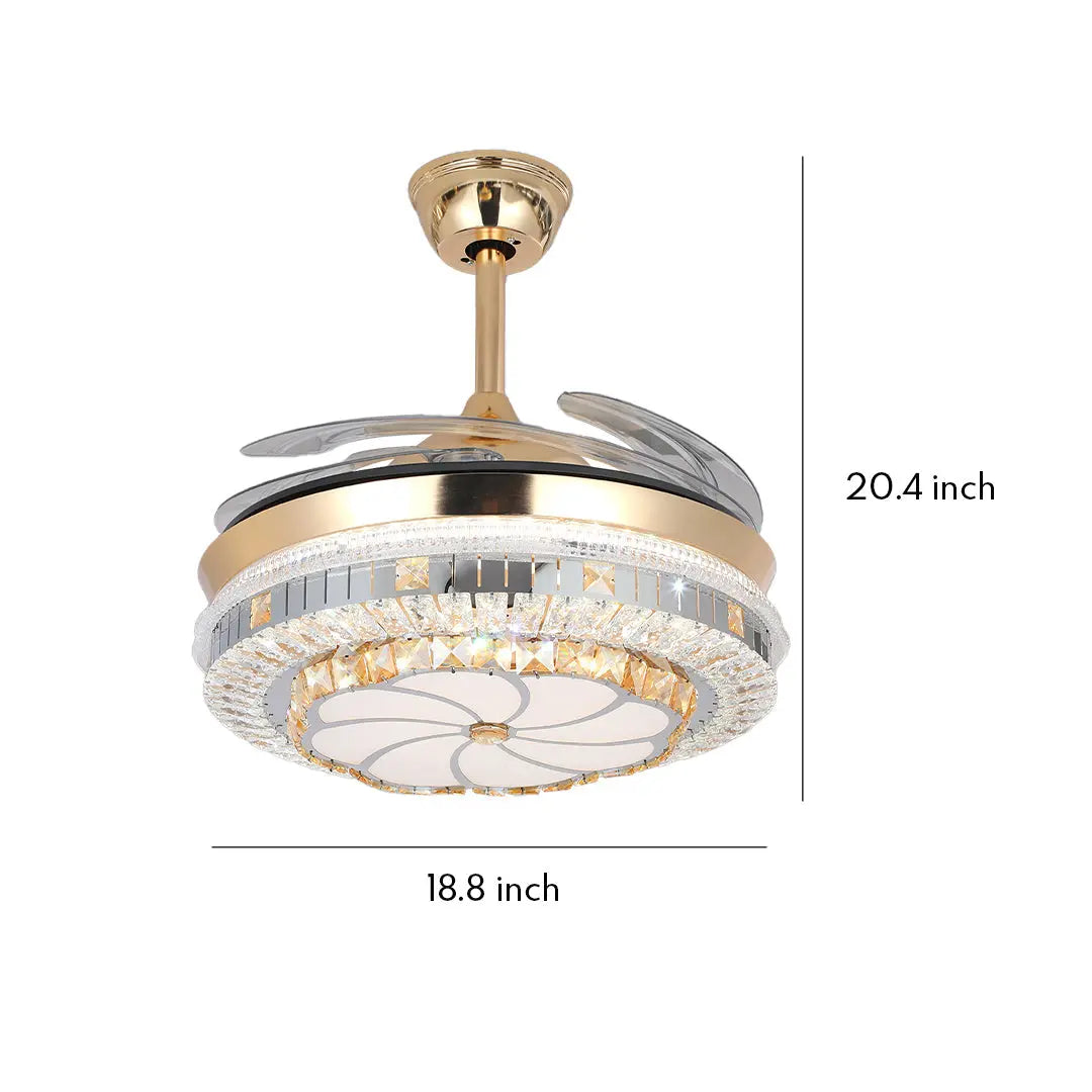 Gold 4-Blade Ceiling Fan with Crystal Light Design and Invisible Lamp Luxe