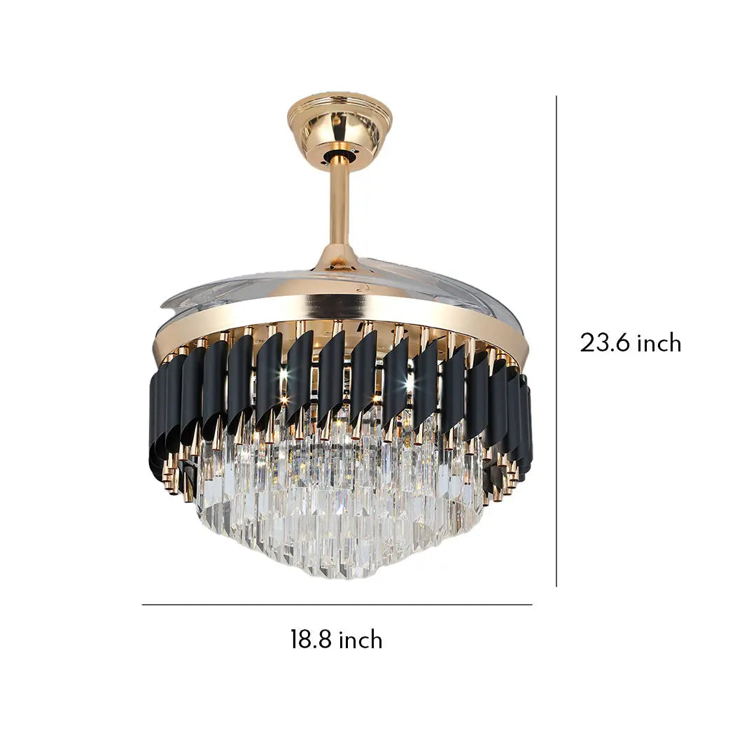 Luxury Black Ceiling Fan with Light and Transparent PC Blades, Iron Construction Luxe