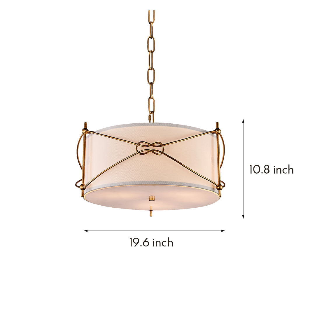 Drum Pendant Light — White Acrylic and Gold Metal Frame, 19.7" Diameter, E12, Adjustable Chain