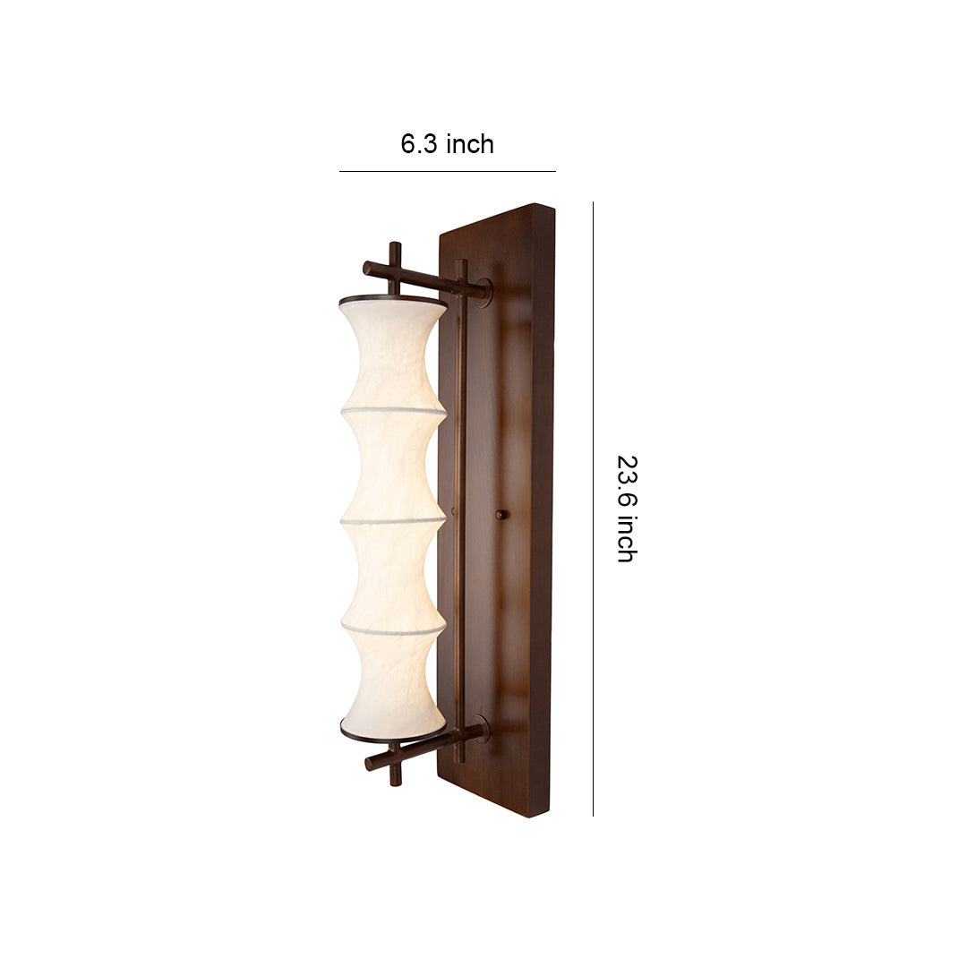 Vintage Bamboo Node Wall Sconce — Walnut Metal, Silk Shade, 8W 3000K LED, 23.6"