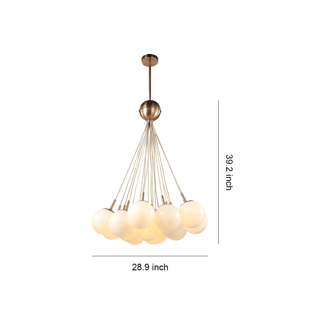 Bubble Glass Chandelier — Gold Metal Frame, Transparent Glass, E12, Adjustable Rod, 28.9"
