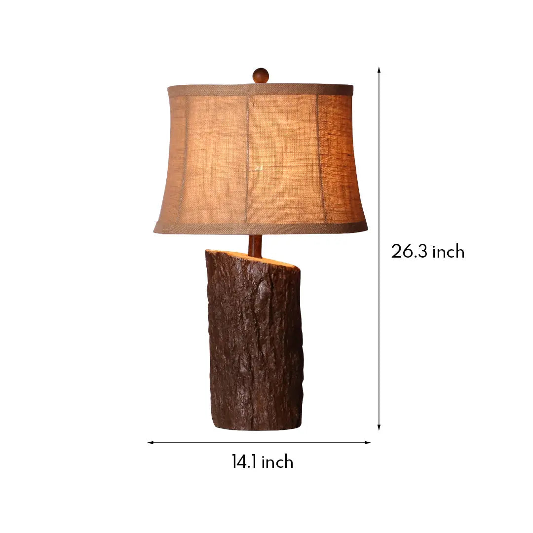 Bark-Textured Fabric Shade Faux Wood Table Lamp for Nightstands Luxe