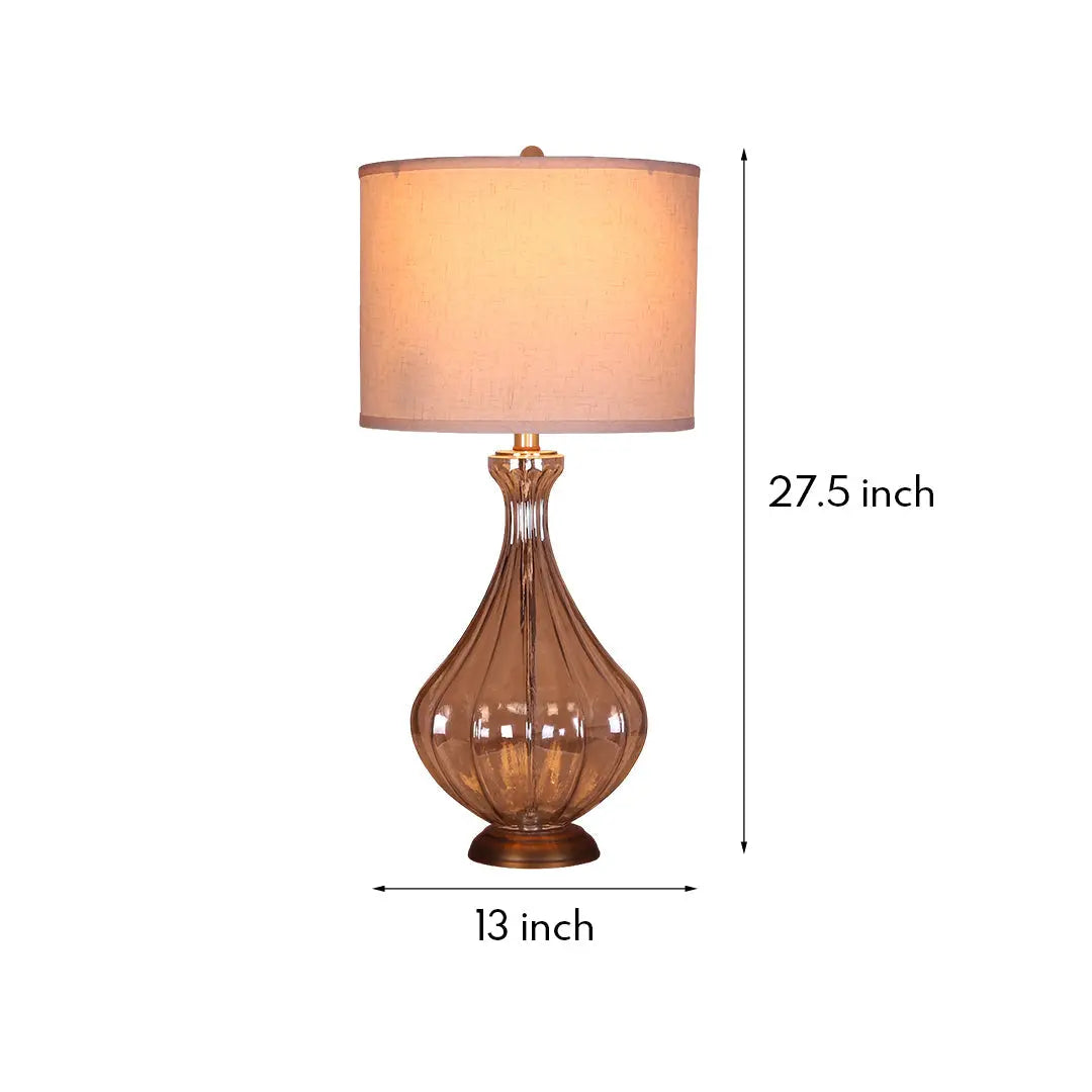 Classic Linen Shade Table Lamp with a Sculptural Glass Base Luxe