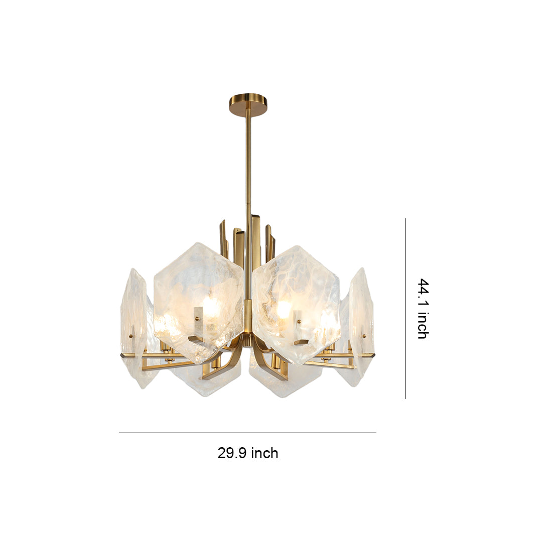 Vintage Geometric Chandelier — Gold Metal, Clear Glass Shade, Adjustable Rod, E12